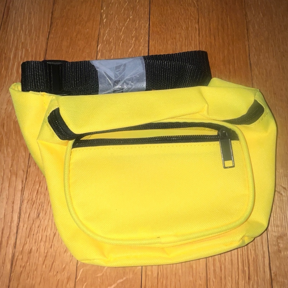 Yellow Fanny Pack 3 Black Zipper New Unused Item Bum Sling Bag Neon 80s Retro